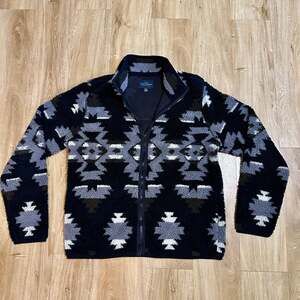 Lucky Brand Aztec Holiday Sherpa Full Zip Grey Jacket size M